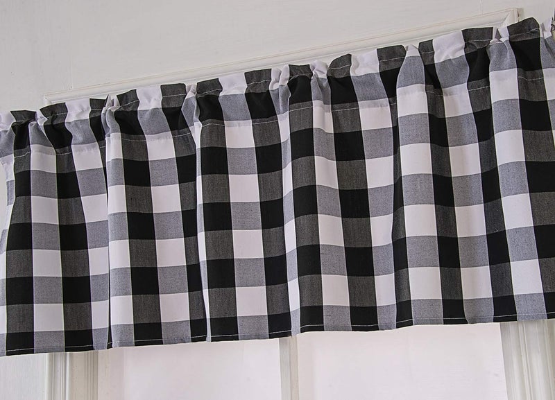 Annlaite Buffalo Checker Farmhouse Thermal Insulated Energy Saving Window Curtain Valance for Living Room/Bedroom/Kitchen Rod Pocket Valance 52 by 18 Inch Black - Image 3
